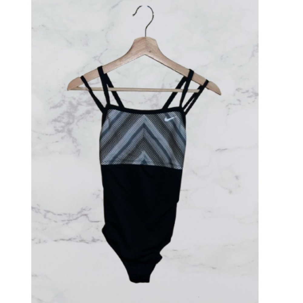 Nike One Piece Striped Swimsuit Swoosh Strappy Crisscross Back Size S Beach